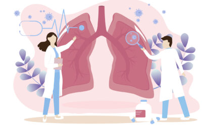 Pulmonology concept. Pulmonology concept. The doctor checked his lungs and found coronavirus particle. Tuberculosis, pneumonia, lung cancer treatment or diagnostic. Medical concept.
Vector illustration.